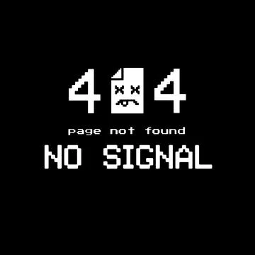 Retro pixel art 404 error page not found with no signal message Ilustración de archivo