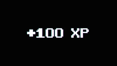 Retro pixel art animation of gaining plus 100 experience points with particles. Stock Footage 344846631