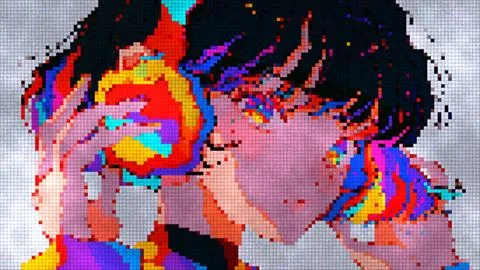 Retro Pixel Art Anime Character Glitch Illustration Stock Illustration