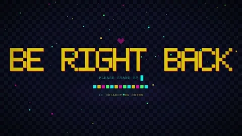 Retro Pixel Art Be Right Back Screen with Animated Loading Bar and Glitch Stock Footage 345762240