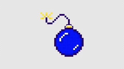Retro pixel art bomb with lit fuse gaming reaction 2D animation Stock Footage 338006017
