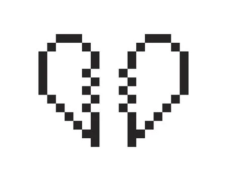 Retro pixel art broken heart black and white gaming reaction Stock Illustration