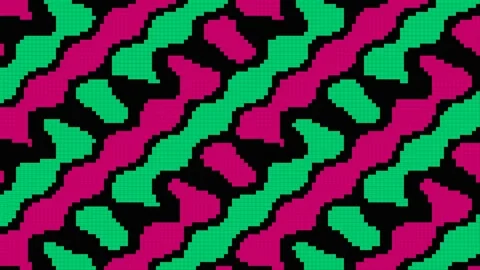 Retro Pixel Art Camouflage Pattern with Pink and Green Waves on Black Stock Footage 340341319