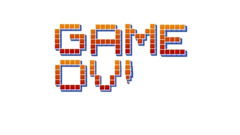 Retro Pixel Art Game Over Text Animation with Spaceship Shooting Blocks Stock Footage 340307474