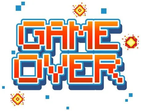 Retro Pixel Art Game Over Typography with Orange Gradient and Blue Outline イラスト素材