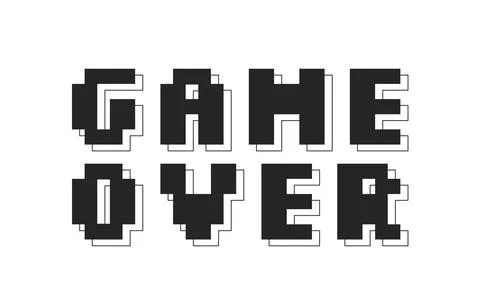 Retro pixel art game over black and white esports reaction Stock Illustration