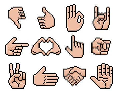 Retro Pixel Art Hands Icon Set Stock Illustration