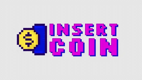 Retro pixel art insert coin gaming reaction 2D animation Video stock 338006060