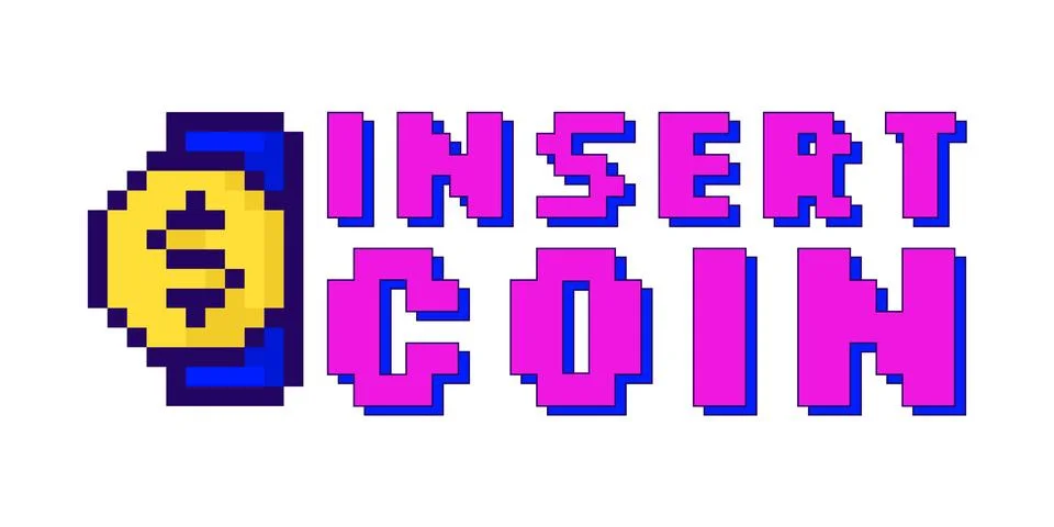 Retro pixel art insert coin gaming reaction illustration Stock Illustration