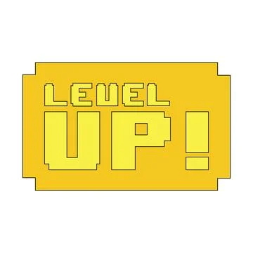 Retro Pixel Art Level Up Game Achievement Badge Icon. Stock Illustration