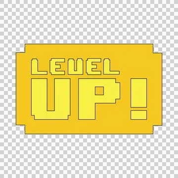 Retro Pixel Art Level Up Game Achievement Badge Icon. Stock Illustration