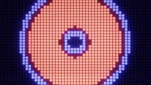 Retro pixel art pattern with glowing neon blue and orange lights Stock Footage 347881269