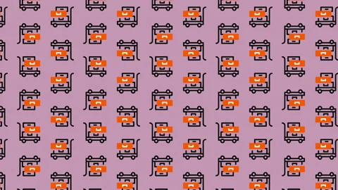 Retro Pixel Art Pattern with Shopping Carts on Lilac Background. Stock Footage 325404102