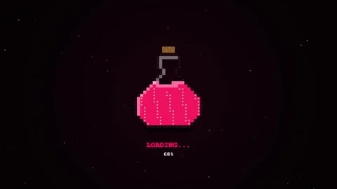 Retro Pixel Art Potion Bottle Loading Progress Bar Animation on Dark Backgrou Stock Footage 347291487