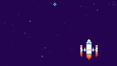 Retro Pixel Art Space Arcade Machine Video Game Animation Concept. Spaceship Stock Footage