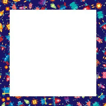 Retro Pixel Art Space Invader Border with Central Copy Space 库存插图