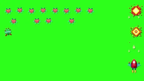 Retro Pixel Art Space Shooter Gameplay Animation on Green Screen Stock Footage 335344304