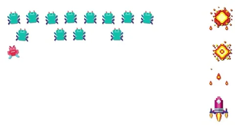 Retro Pixel Art Space Shooter Game Animation on White Background Stock Footage 345012380