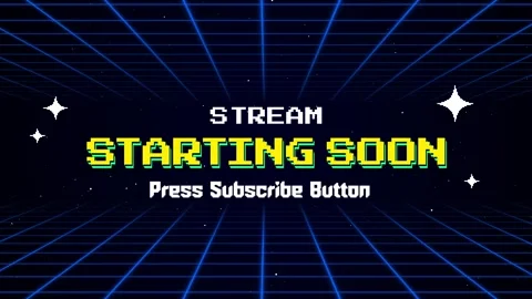 Retro Pixel Art Stream Starting Soon Animation with Neon Grid Background Vídeo Stock 319059408