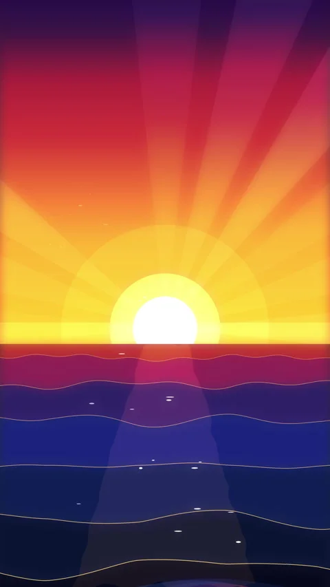Retro pixel art sunset over ocean waves loop animation with warm sunrays Stock Footage 347956095
