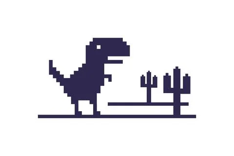Retro Pixel Art T-Rex Dinosaur Cactus No Internet Offline Connection Stock Illustration