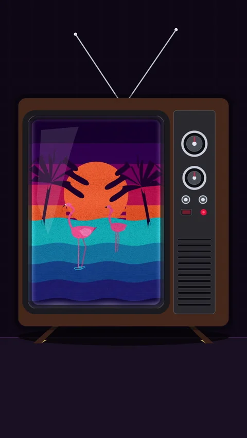 Retro pixel art television loop featuring tropical sunset and flamingo Stock Footage 346553367