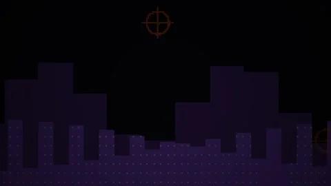 Retro Pixel Art Video Game Cityscape With Crosshair Targeting Overlay. Stock Footage 334539770
