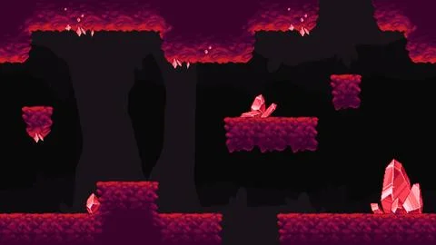 Retro pixel crystal cave platform game background Illustrazione stock