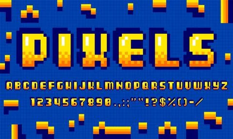 Retro pixel font, arcade game typeface, 8 bit type Stock Illustration