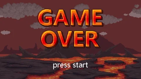 Retro pixel game over screen lava landscape Stock Footage 331232503
