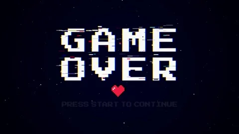 Retro Pixel Game Over Screen Animation with Glitch Effect Stock Footage 336518422