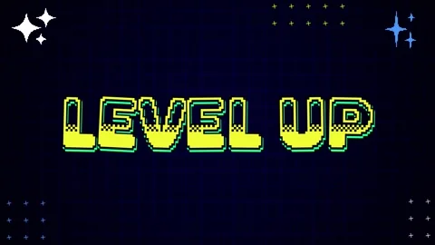 Retro Pixel Level Up Text Animation for Game Interface and Gaming Content Video stock 343694600