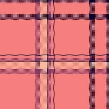 Retro pixel plaid pattern. Seamless tartan design with vibrant coral and pu.. Illustrazione stock