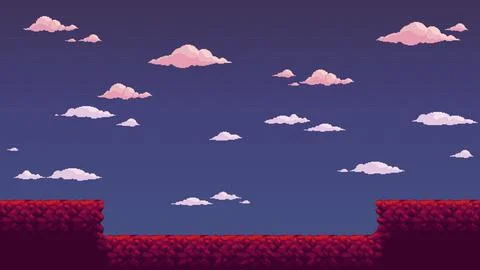 Retro pixel platform game landscape sky background Illustrazione stock