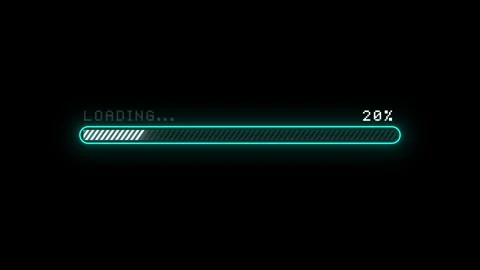 Retro Pixel Processing Loading Bar Glitch Effect 0 To 100 Black Screen 4K Stockbeeldmateriaal 340920164