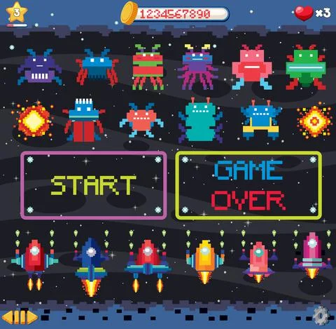 Retro pixel space game interface Illustration