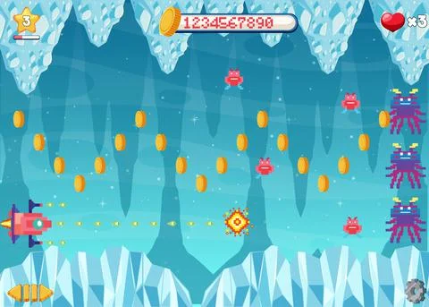 Retro pixel space game interface 库存插图
