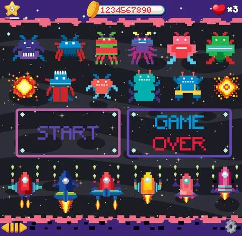 Retro pixel space game interface Stock Illustration