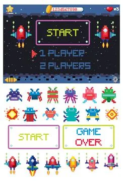 Retro pixel space game interface Illustrazione stock