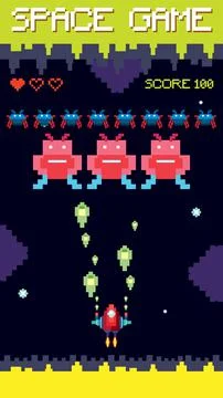 Retro pixel space game interface Stock Illustration