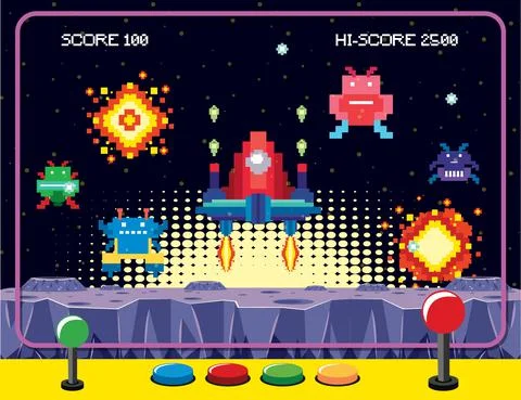 Retro pixel space game interface Stock Illustration
