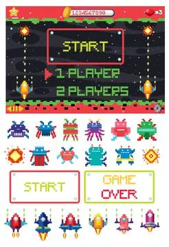 Retro pixel space game interface Illustration
