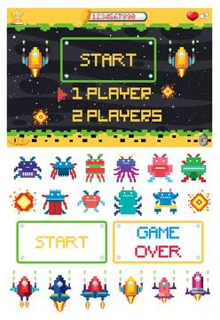 Retro pixel space game interface 库存插图