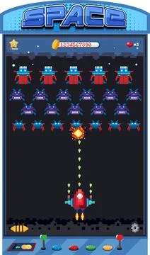 Retro pixel space game interface Illustrazione stock