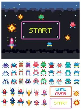 Retro pixel space game interface Illustrazione stock