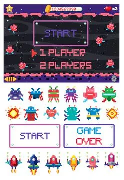 Retro pixel space game interface Illustrazione stock