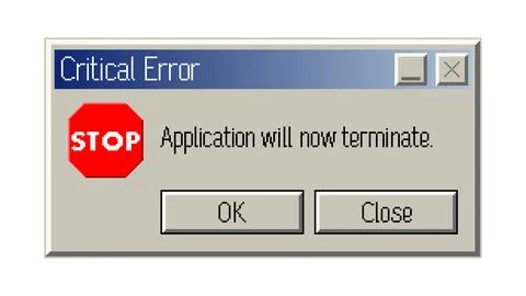 Retro pixel style critical error alert popup window, vector pixel art Illustrazione stock