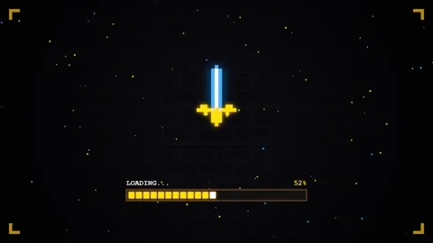 Retro Pixel Video Game Loading Screen with Progress Bar and Sword Icon 動画素材 347291835