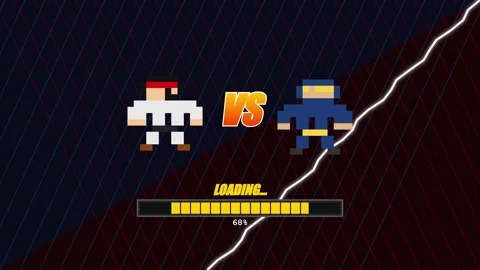 Retro Pixel Video Game Loading Screen with Progress Bar and "VS" Battle Ani.. Видео 347291990