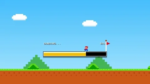 Retro Pixel Video Game Loading Screen with Progress Bar Animation on a Clas.. Stock Footage 347292024